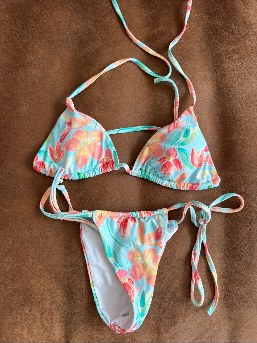Princess Polly Floral Triangle Bikini TOP - Turquoise & Coral